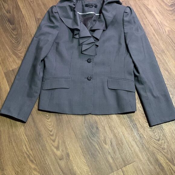 Anne Klein wool blend pinstripe suit jacket‎ ruffle  business casual - Picture 1 of 7